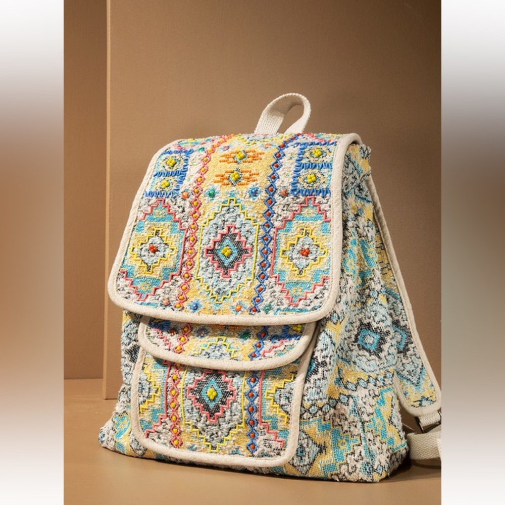 NWT! Ruggine Handmade Beaded Boho Colorful Patterned Backpack